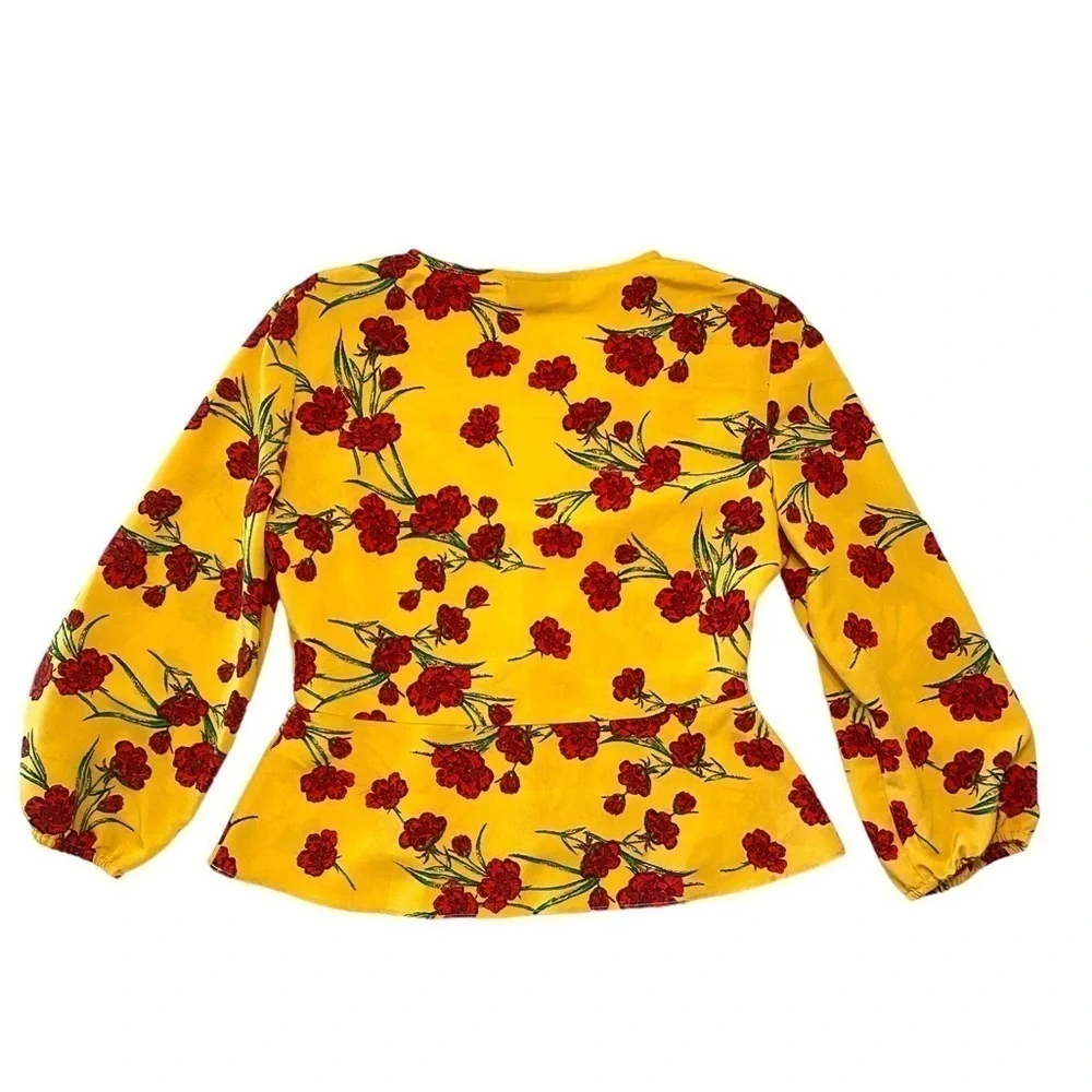 Topshop Yellow Button and Tie-front Floral Print Blouse - Size 2 - Picture 3 of 6